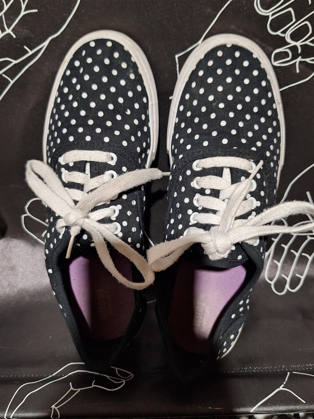 Black Polka Dot Lace-Up Sneakers - Picture 3 of 5